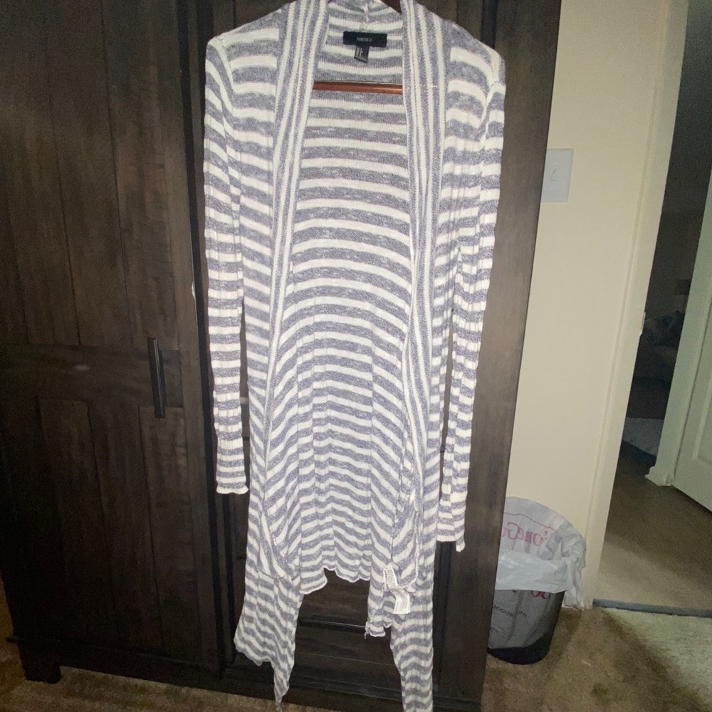 Blue and White Striped Cardigan